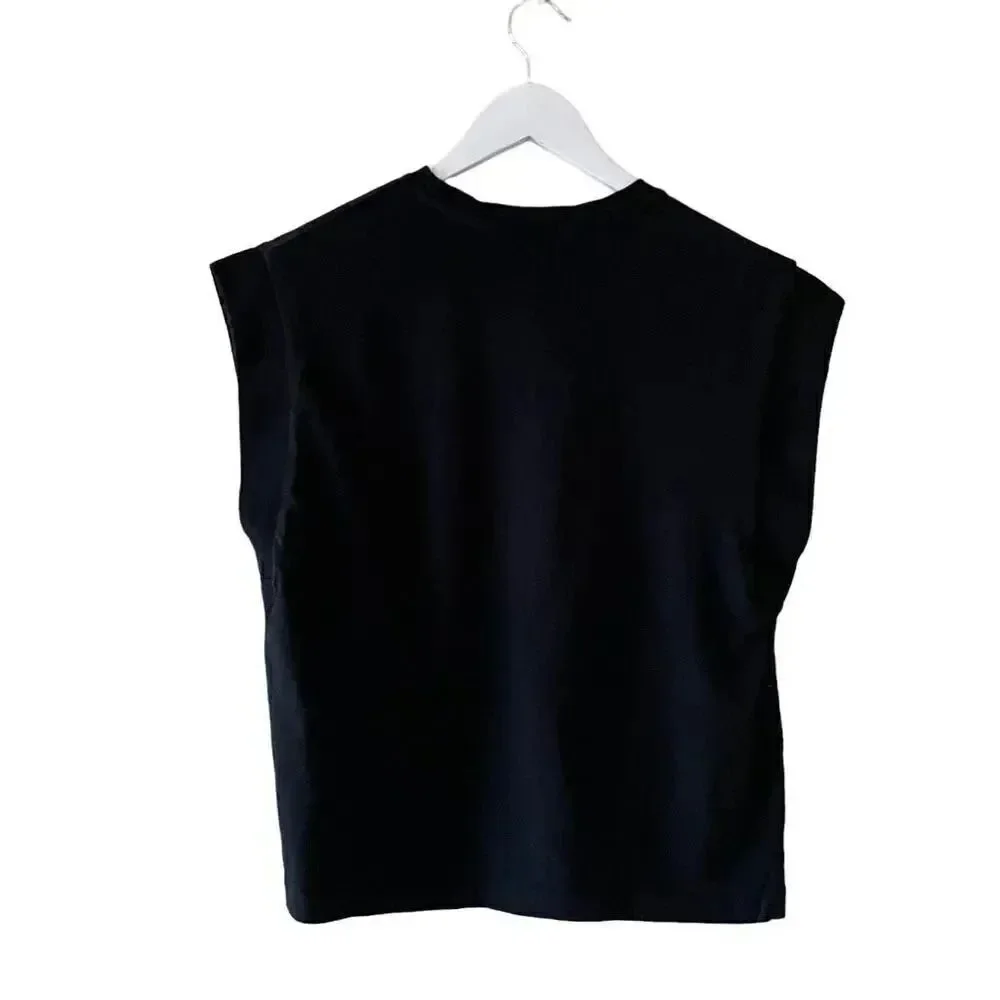 Zara Women’s Black Solid Crewneck Cotton Essential Sleeveless T-Shirt SZ S #1164